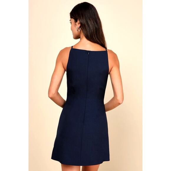 Lulu's Chic Ease Sleeveless Apron Mini Dress Navy Blue XL - Picture 3 of 16